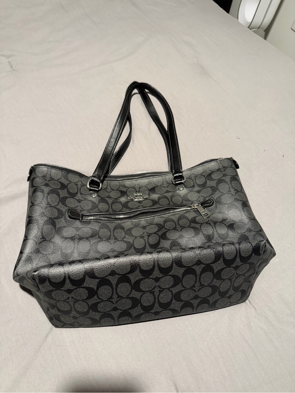 Coach Black Monogram Canvas Tote with Zip Pocket